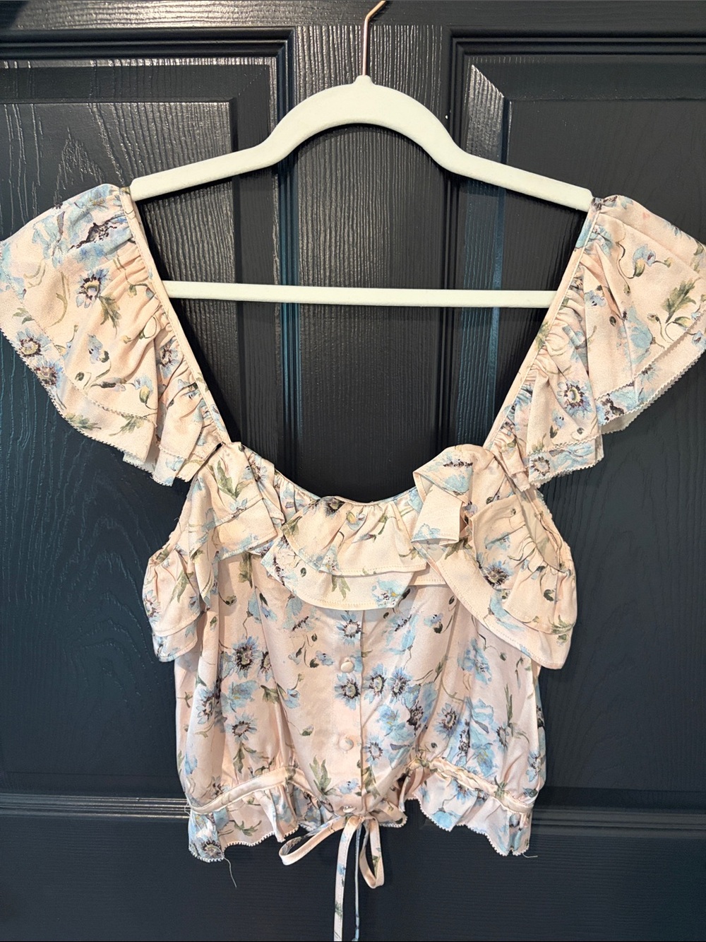 LoveShackFancy Blush Pink Floral Ruffle Tie-Front Camisole